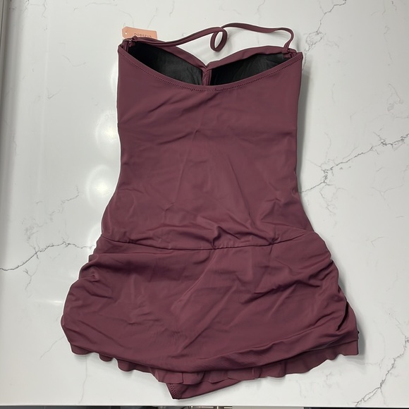 Dobreva Bandeau Halter Tummy Control One Piece Skirted Swimsuit - Picture 2 of 3